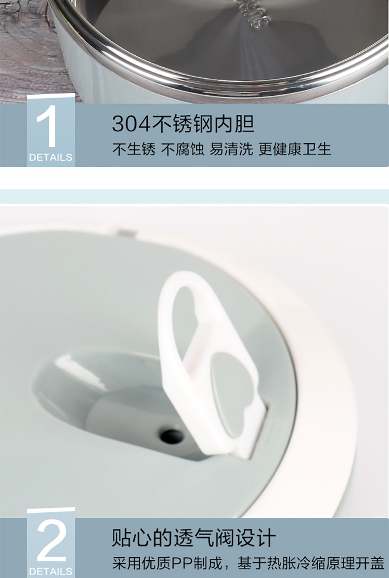 贝瑟斯 泡面碗饭盒1L 成人多用快餐杯双层隔热学生饭盒便当盒儿童饭盒韩国饭缸食堂打饭饭盒