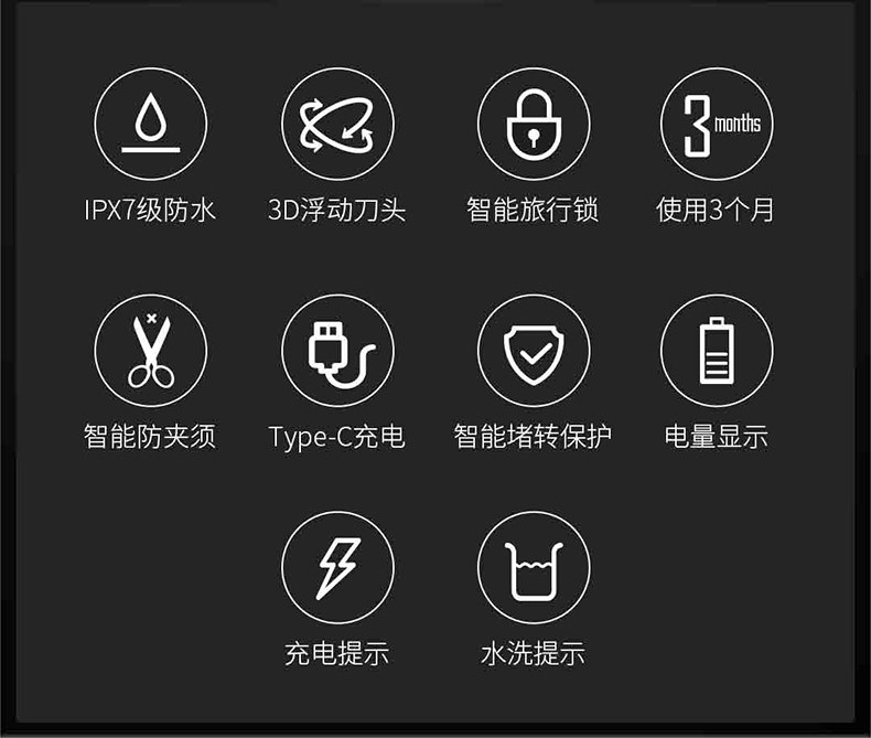 映趣 电动剃须刀全身水洗智能充电式剃须刀三刀头便携式刮胡刀BlackStone3