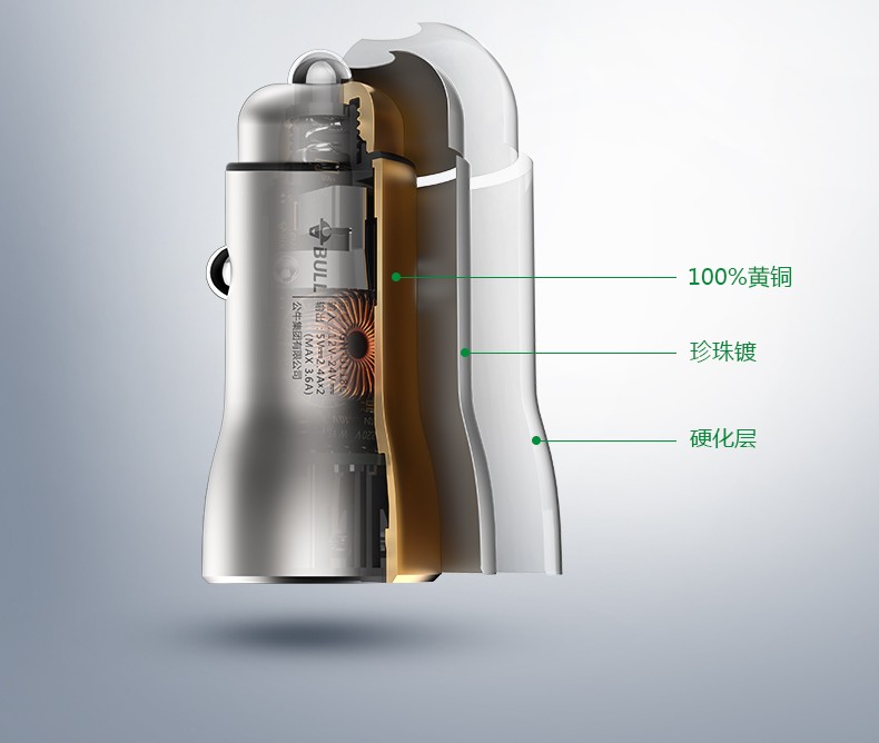 公牛（BULL）车载充电器 车充点烟器双USB一拖二多功能转换器充电头插头 CUB120