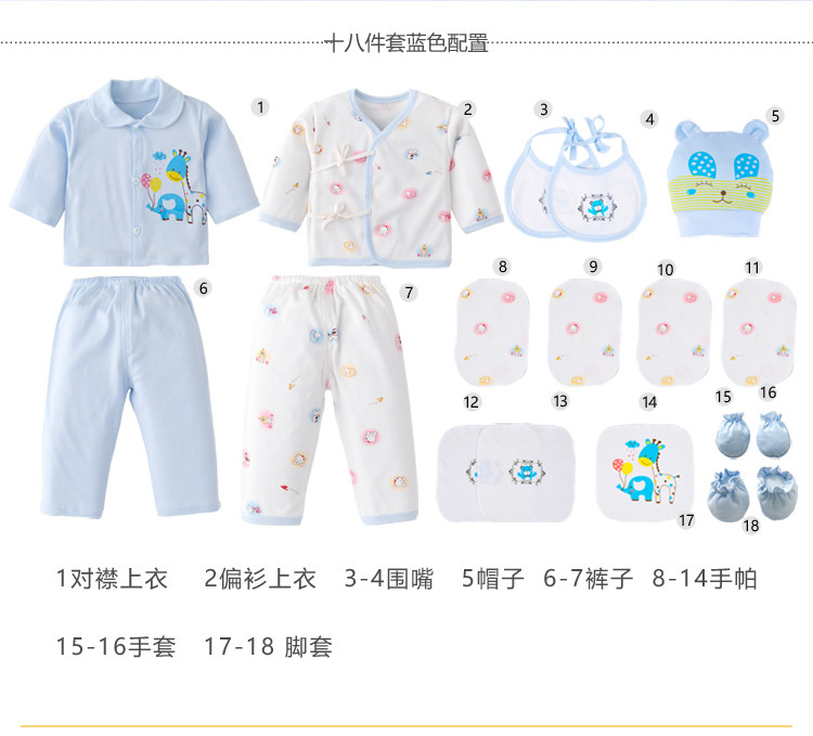 班杰威尔/banjvall 纯棉婴儿0-6个月衣服裤子新生儿礼盒套装四季幸福熊18件套