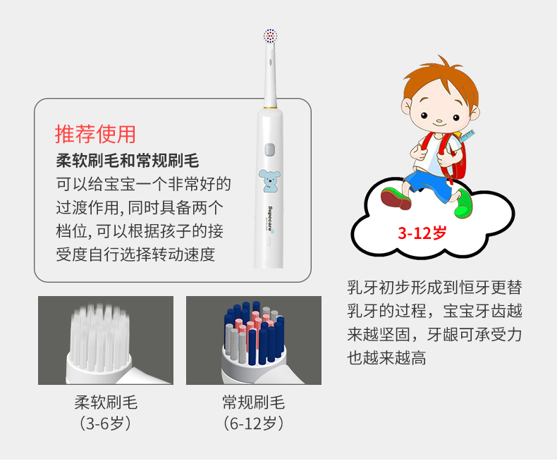 舒宁儿童电动牙刷非充电式卡通自动软毛2-3-12岁点的牙刷送随机口味牙膏D1302