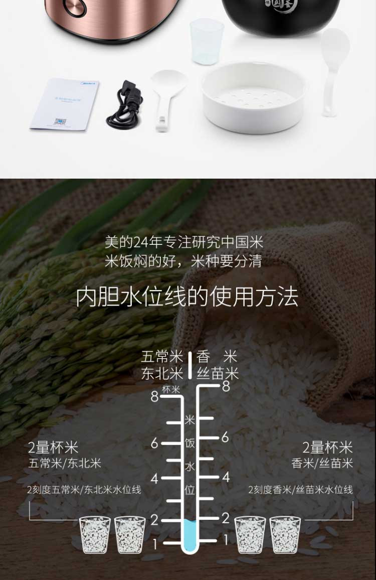 美的/MIDEA 电饭煲快煮防溢功能顶置触摸操控匠铜圆灶釜内胆4L电饭锅FB40Easy501