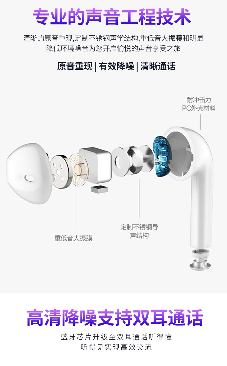 OKSJ 无线蓝牙耳机适用苹果huawAir运动商务双耳入耳式耳机5.0触控版
