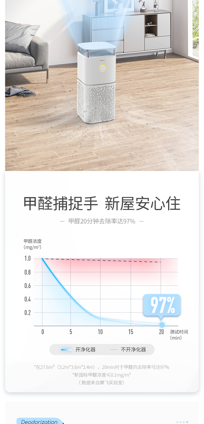 摩飞 空气净化器去除甲醛异味家用办公室新风消毒机MR3500