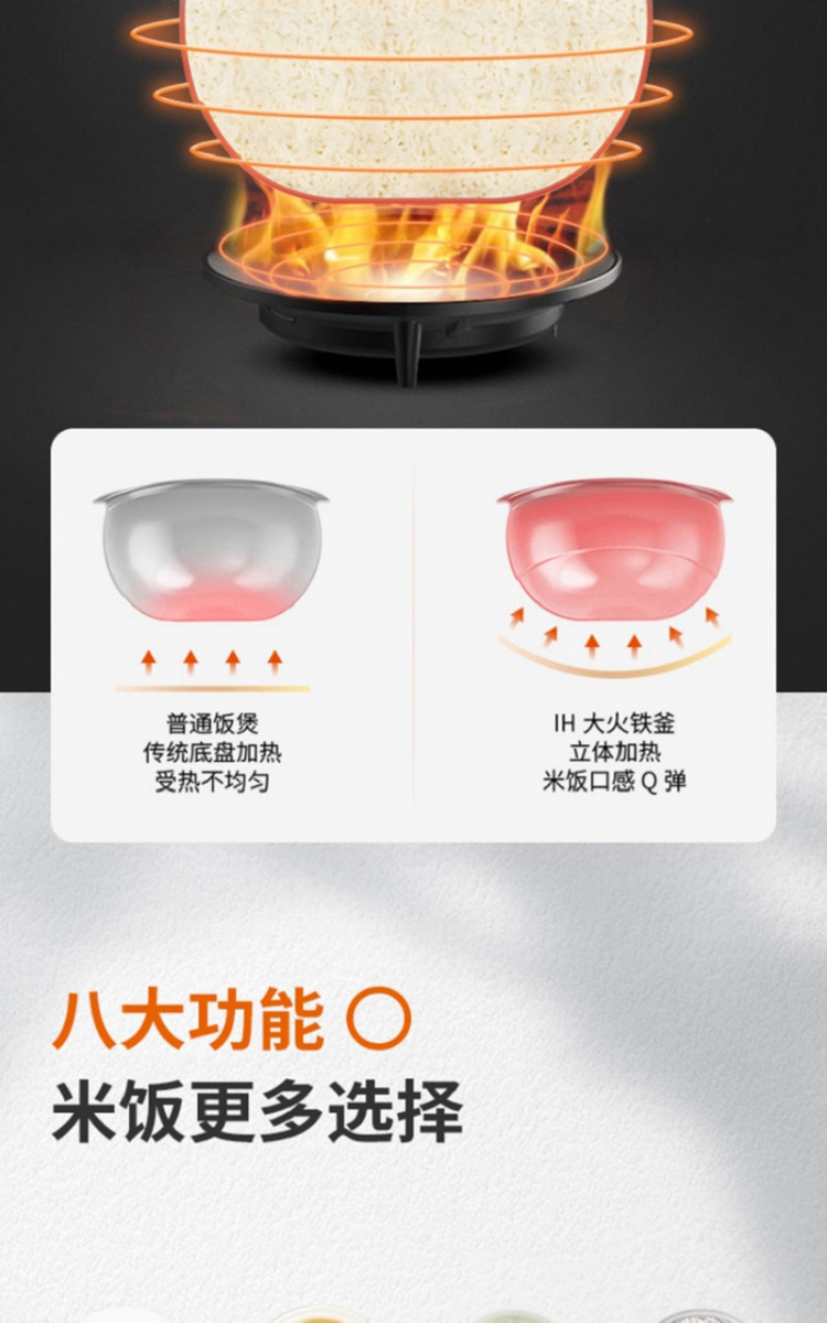 九阳(Joyoung)电饭煲4L铁釜内胆IH加热电饭锅钢化玻璃面板预约F-40TD01