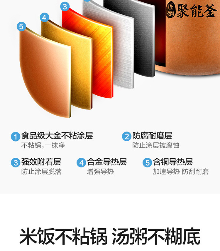 美的（Midea）智能电饭煲电饭锅5L预约气动涡轮防溢锅金属机身蒸米饭锅-WFS5017TM