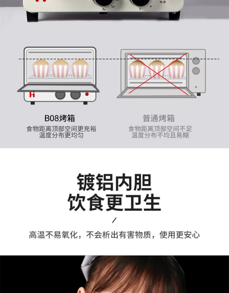  海氏/HAUSWIRT 白色网红立式12L控温智能烤箱蛋糕电烤箱B08