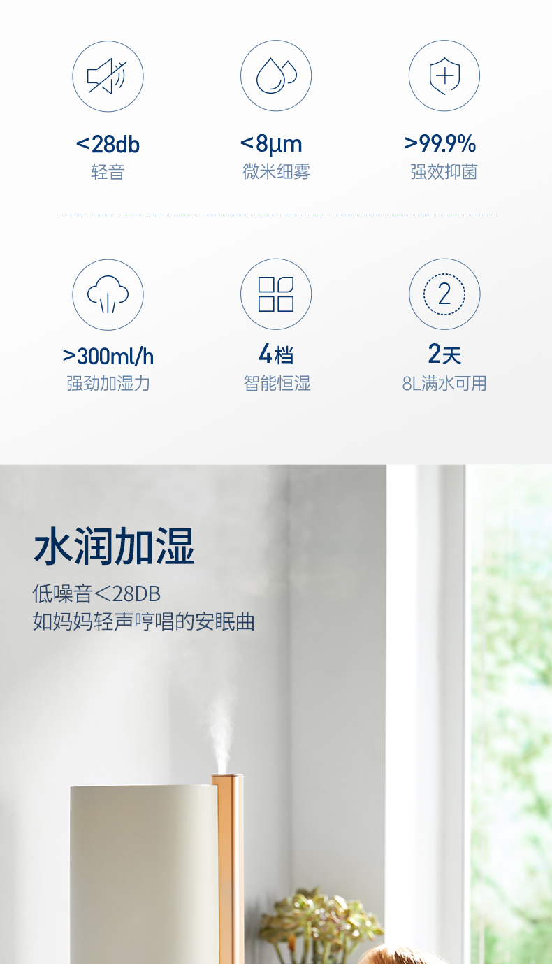 摩飞电器空气加湿器大容量卧室母婴低噪落地式智能恒湿有雾加湿器MR2082
