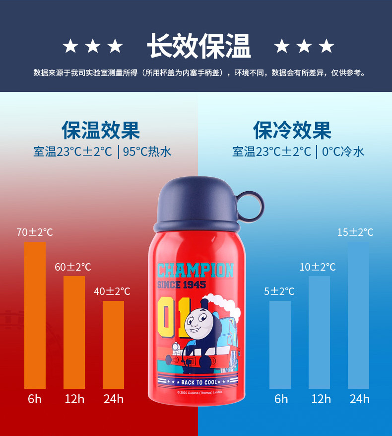 托马斯&amp;朋友双盖儿童壶儿童保温杯带吸管儿童水杯316不锈钢双盖两用宝宝水杯男女儿童杯子500ml