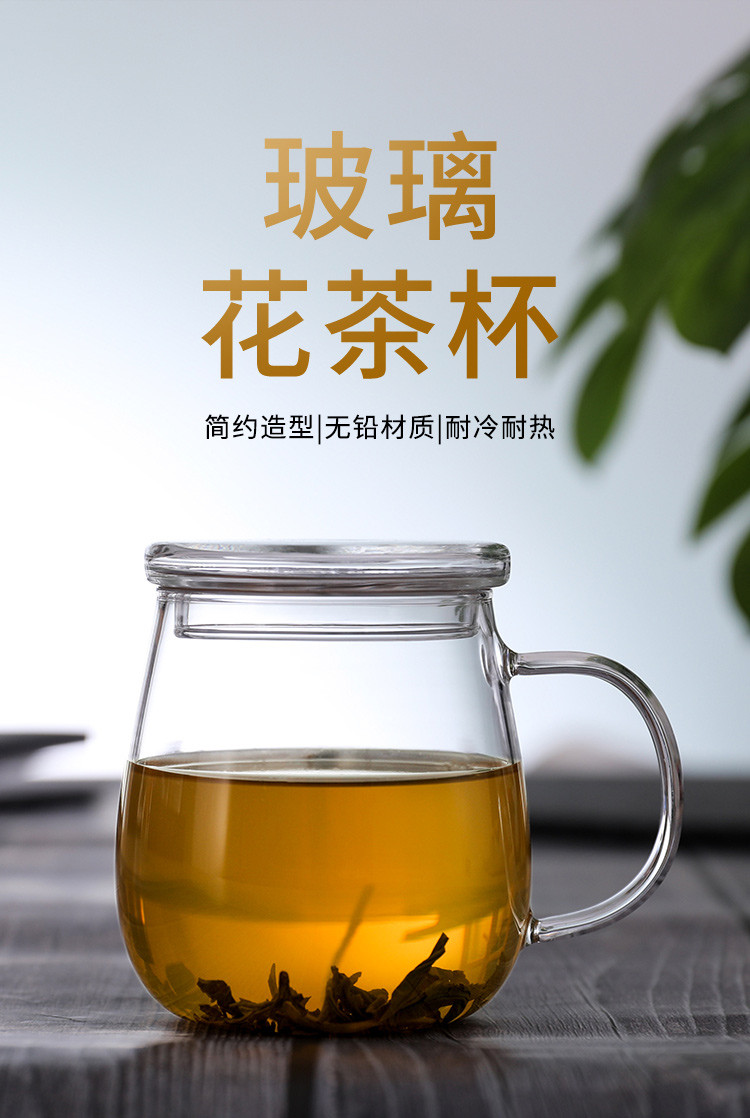 贝瑟斯 透明玻璃茶杯牛奶杯宽口玻璃杯带盖带把BS-3723