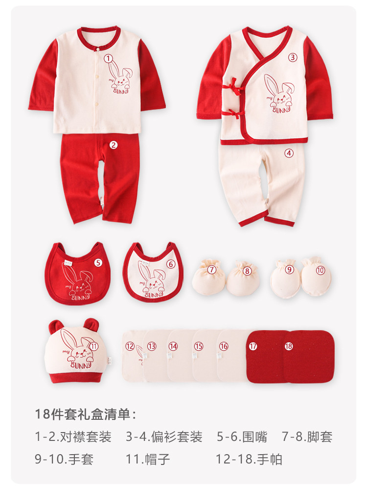 班杰威尔（BANJVALL）初生婴儿衣服纯棉秋冬套装礼盒20件套四季达萌兔C款
