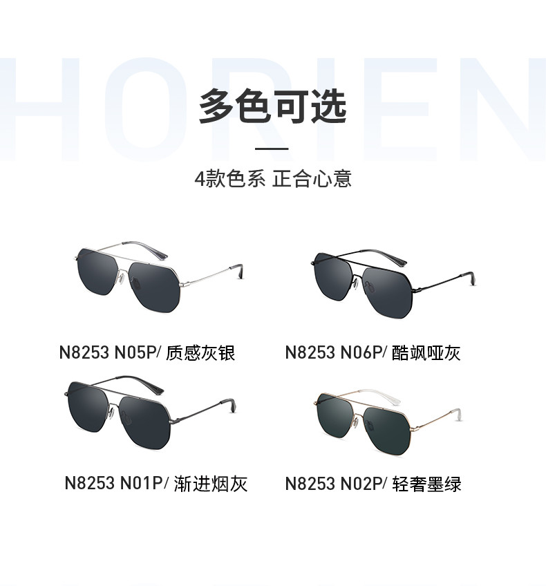 海俪恩新品太阳镜商务休闲金属大框飞行员眼镜低调质感墨镜N8253