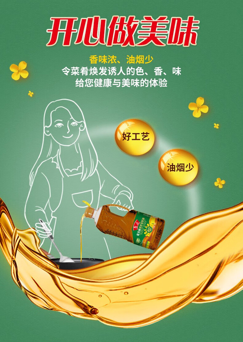 鲁花 低芥酸浓香菜籽油非转基因物理压榨 1.6L/瓶