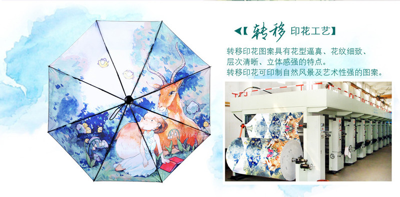 羚羊早安  原创插画黑胶防晒伞 三折晴雨伞 品牌形象纪念遮阳伞