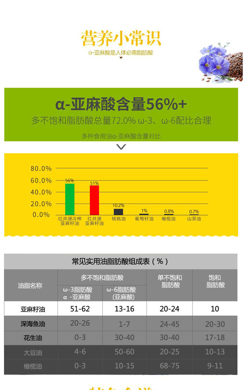 红井源 内蒙古  有机 冷榨脱蜡亚麻籽油500ML