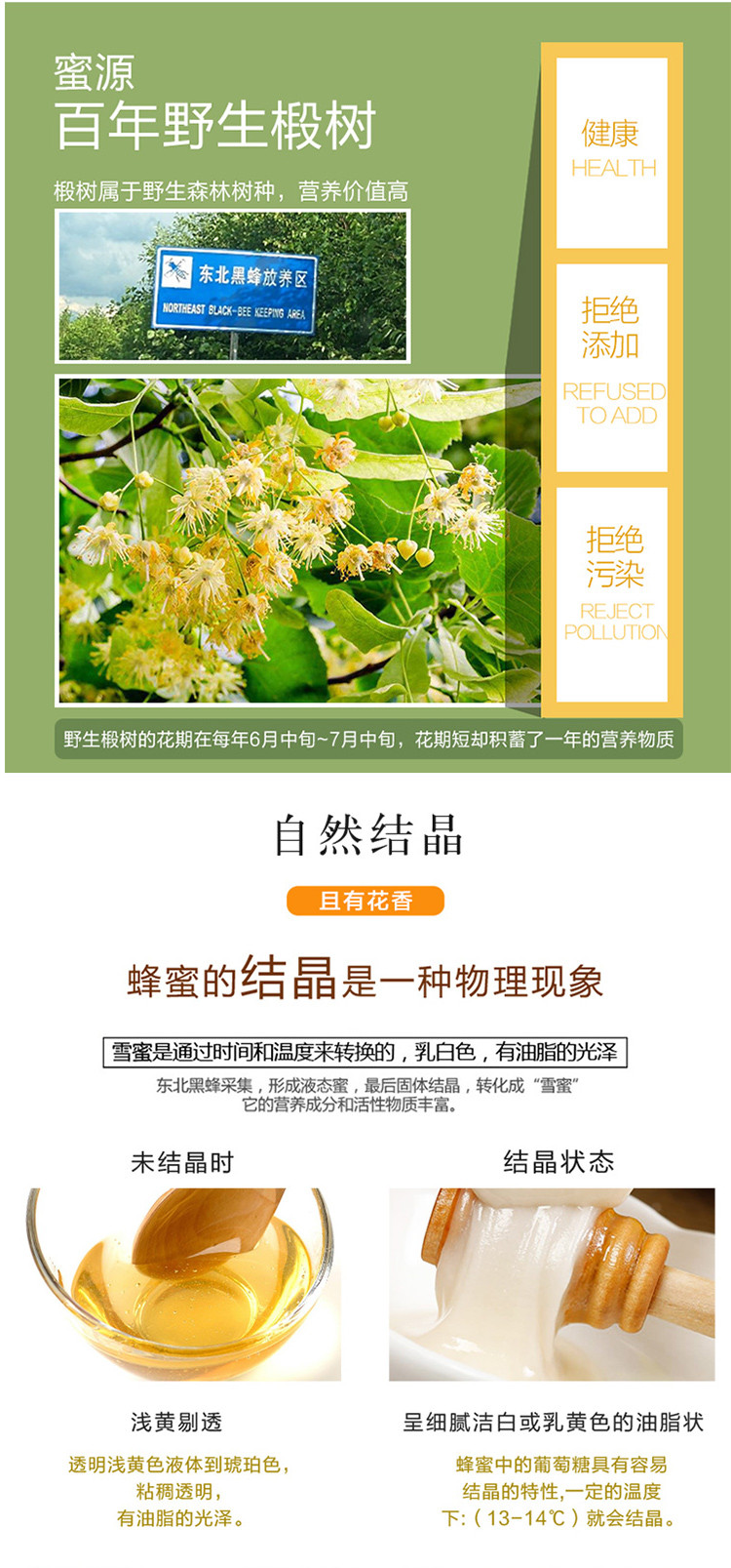 【农垦  黑龙江】北大荒  东北黑蜂 椴树蜜 纯天然蜂蜜 椴树雪蜜380g/瓶