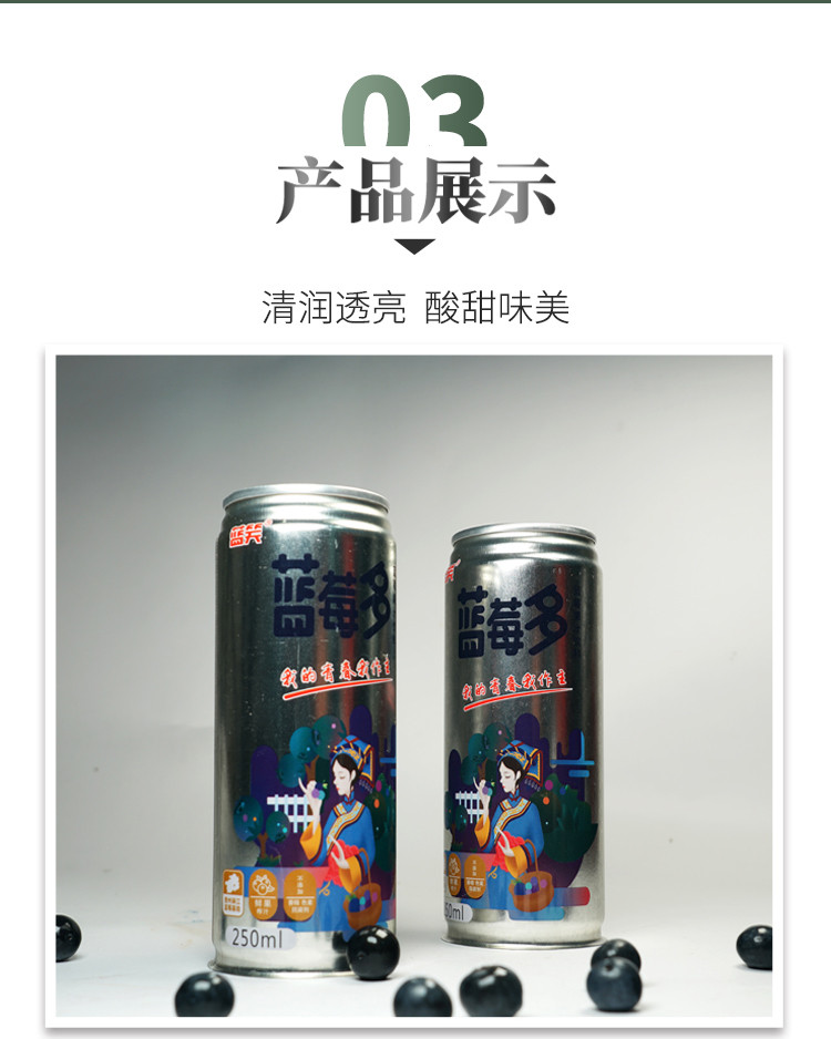 蓝笑 【蓝莓多果汁】贵州麻江蓝笑蓝莓多果汁 饮料（原汁含量80%） 250ml*8罐