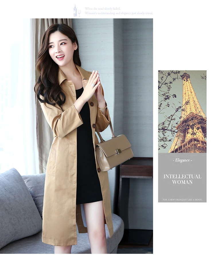 2017年秋季风衣时尚韩版气质优雅纯色长袖中长款潮流