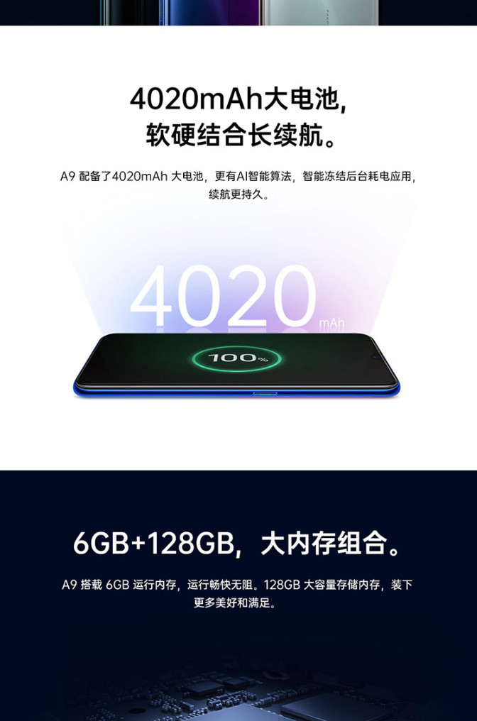 OPPO A9 新品手机 水滴全面屏渐变机身美颜拍照新品6GB+128GB