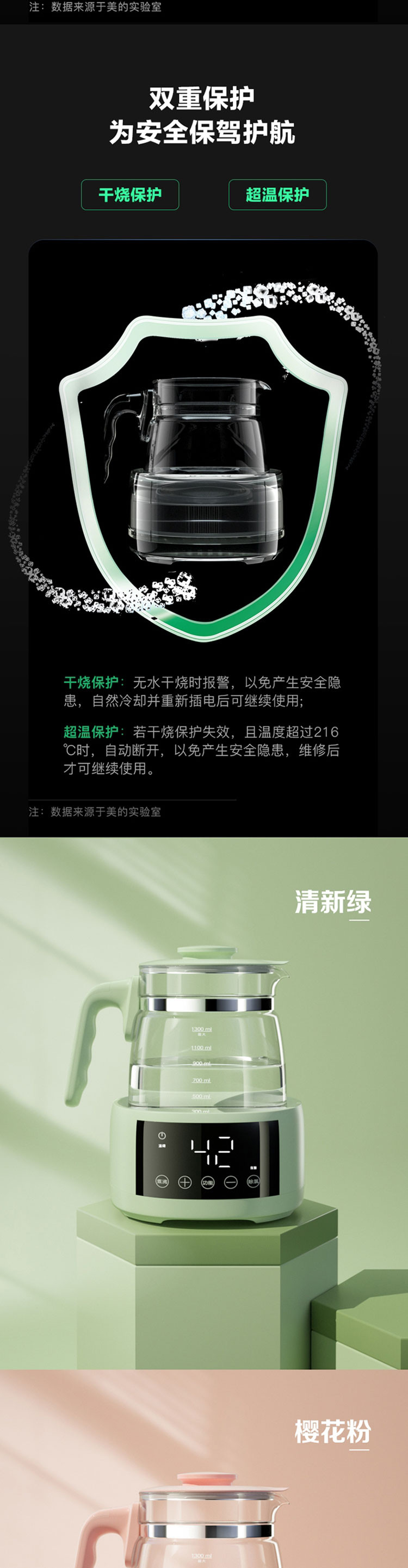 美的/MIDEA布谷恒温水壶调奶器1.3L 多功能婴儿冲泡奶粉热水壶 温奶暖奶器玻璃水壶BG-MR41