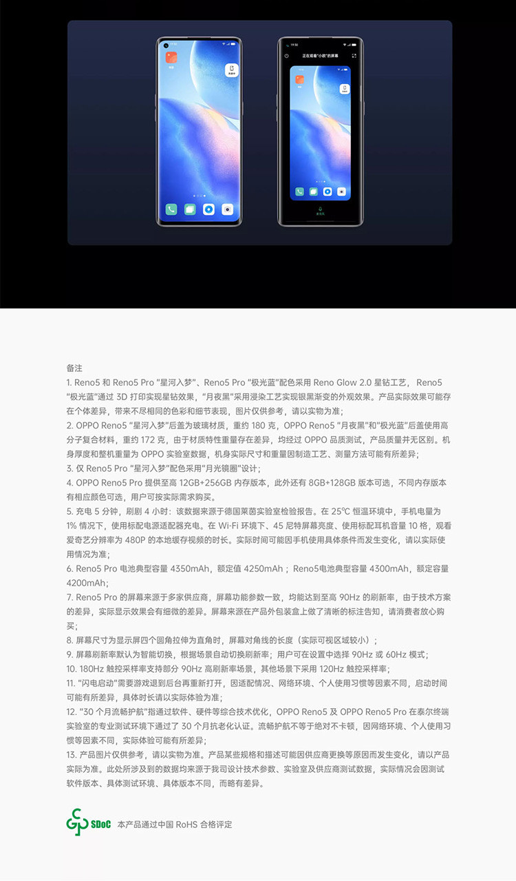 OPPO Reno5 PRO手机5G版本65W超级闪充支持移动联通电信12+256G星愿红星河入梦极