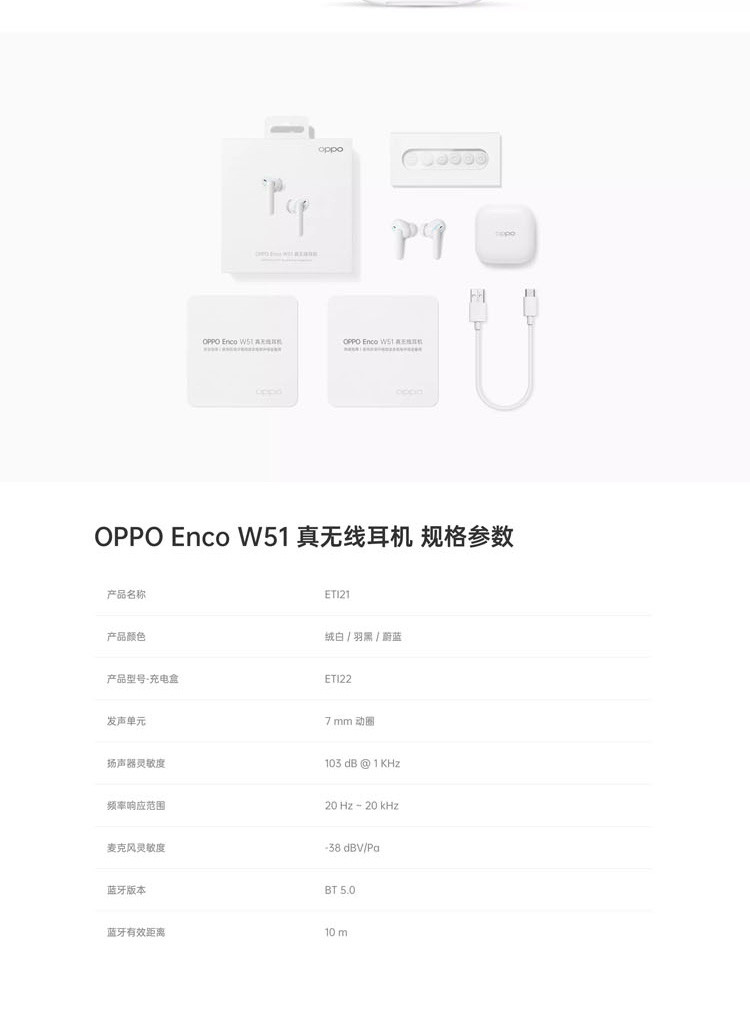 OPPO Enco W51 真无线降噪蓝牙耳机