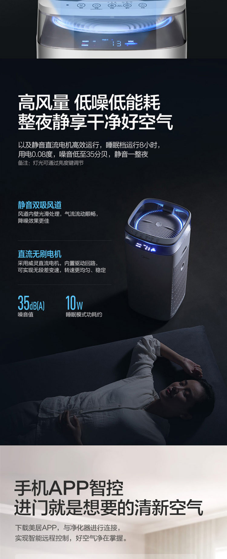 美的/MIDEA 空气净化器除甲醛烟雾霾粉尘pm2.5智能家用卧室 净化器 KJ500G-TB32