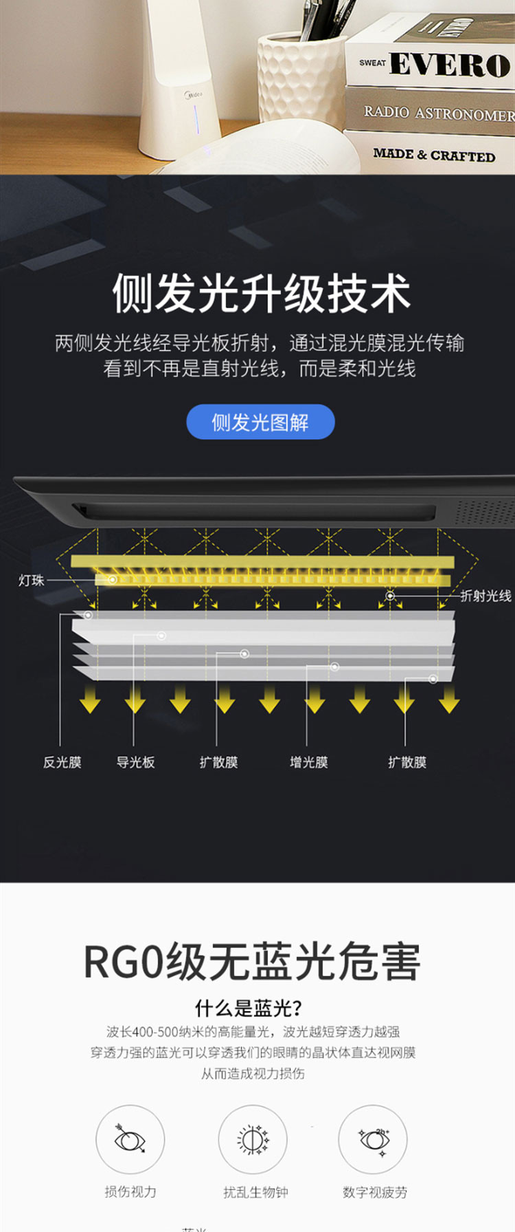 美的/MIDEA 台灯MTD4.5-M/K-05台灯3.00057E7K01款慧光/珍珠白（升级版）