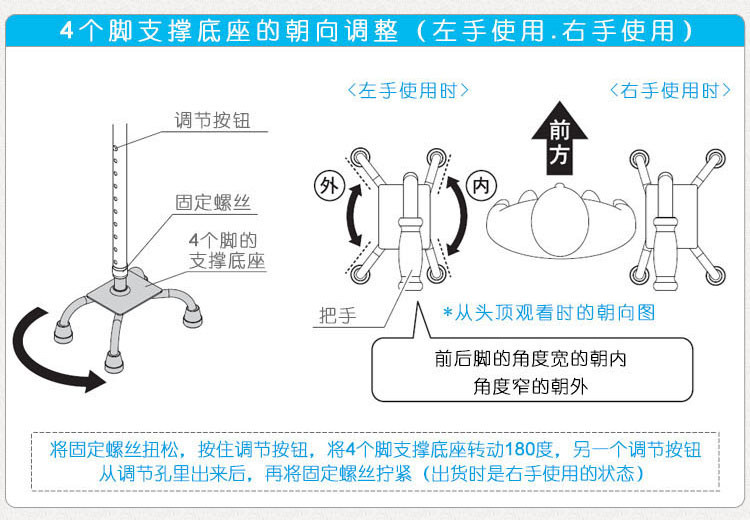 特高步进口铝合金老人四角拐杖 防滑四脚拐棍伸缩助行器EA4-101