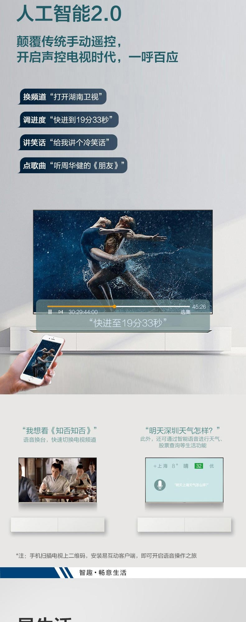 康佳/KONKA LED65P7 65英寸16G人工智能语音AI超薄4K超高清液晶电视