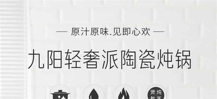 九阳/Joyoung 瓷砂锅煲汤养生煲炖锅2.5L可作煎药砂锅 TCC2501