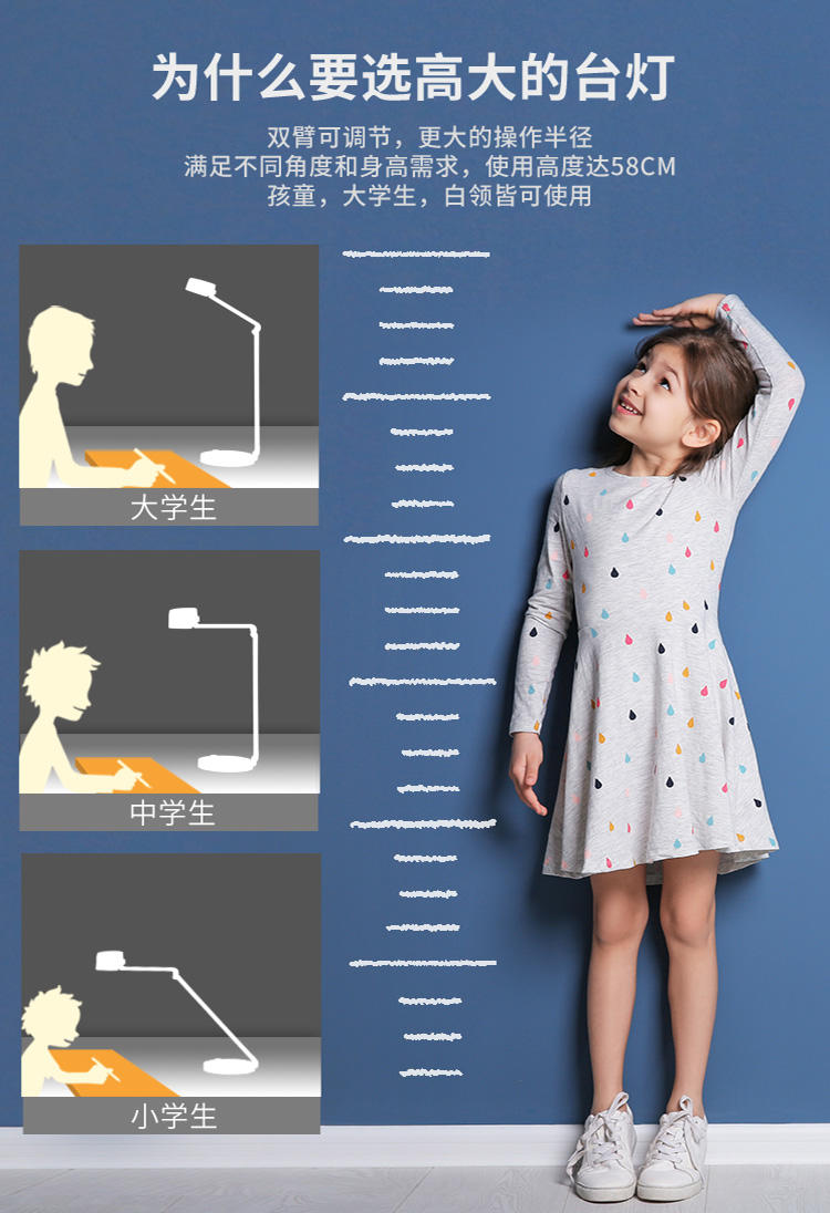 好视力 儿童学生学习书桌LED阅读台灯 光感自动调节TG021-WH