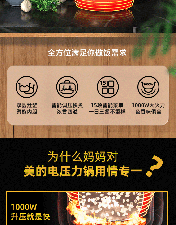 美的/MIDEA 电压力锅 圆灶釜内胆球形设计 可开盖煮MY-YL50Easy203家用双胆高压锅