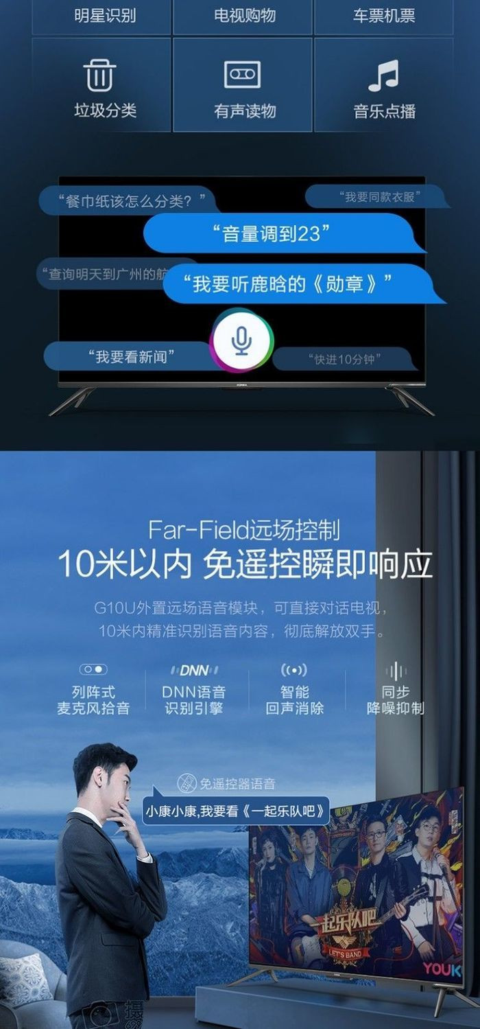 康佳/KONKA   55英寸4K全面屏语音遥控网络3+64大内存 55G10U黑色
