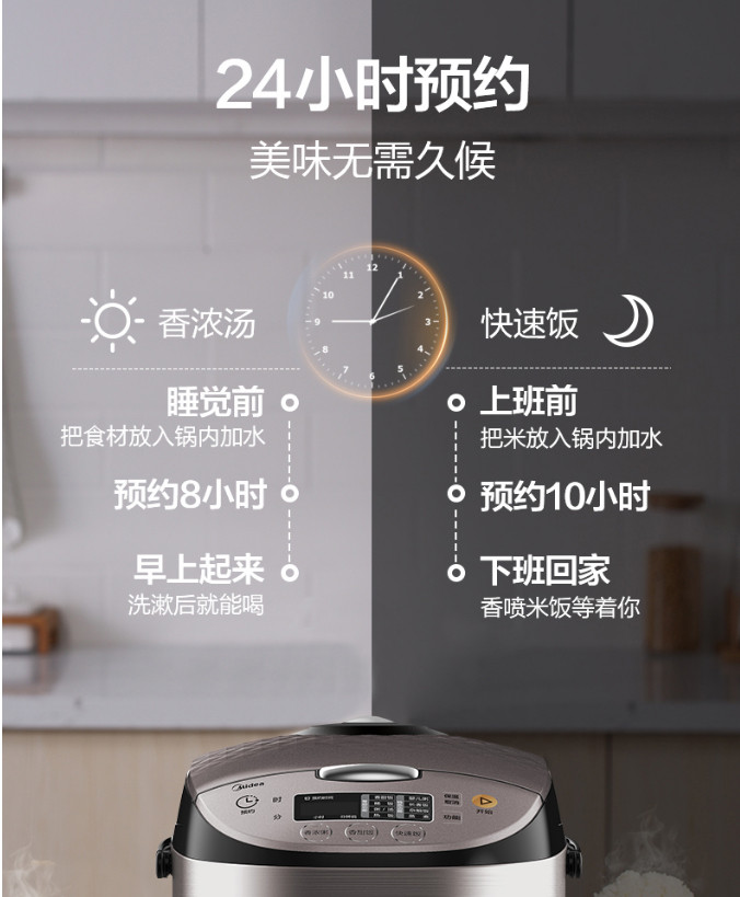 美的/MIDEA 电饭煲4L智能预约匠铜圆灶釜内胆家用电饭煲MB-RS4057