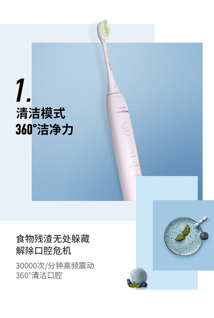 飞利浦/PHILIPS 飞利浦/PHILIPS 电动牙刷 5种模式 全新软毛柔和亮白刷 深藏BLUE HX2471/01