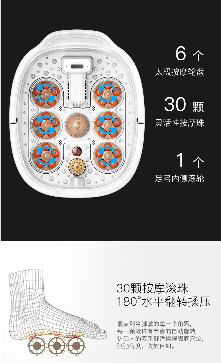  泰昌/Taichang 足浴盆全自动按摩恒温脚动滚轮泡脚盆 TC-Z5211