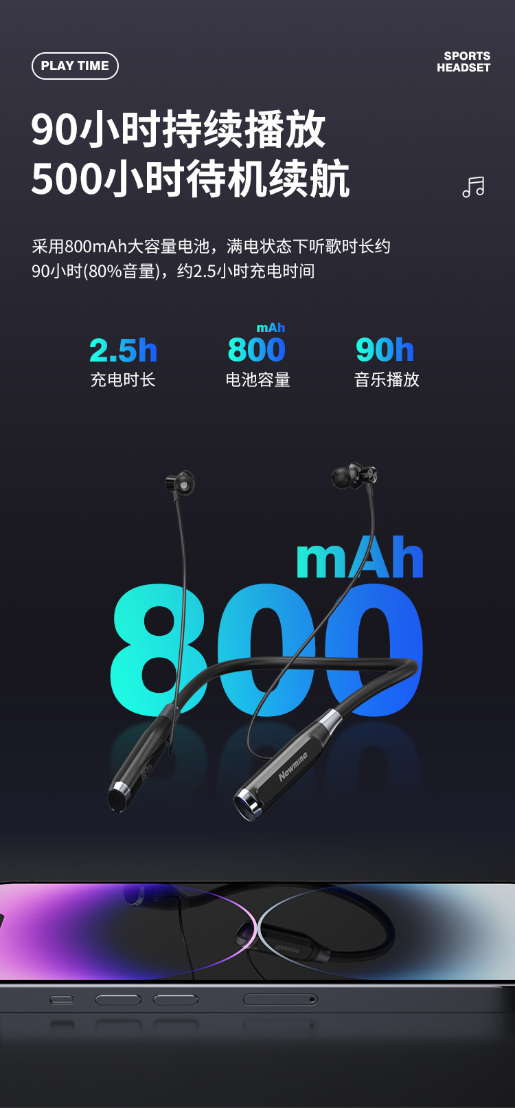 纽曼 无线5.3蓝牙耳机HIFI音质半入耳式磁吸