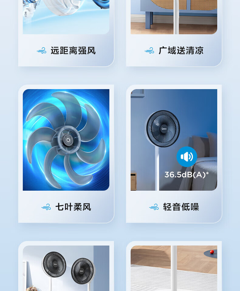 美的/MIDEA 电风扇三档风速台地两用七叶仿生扇叶轻音柔风FSA30VAC