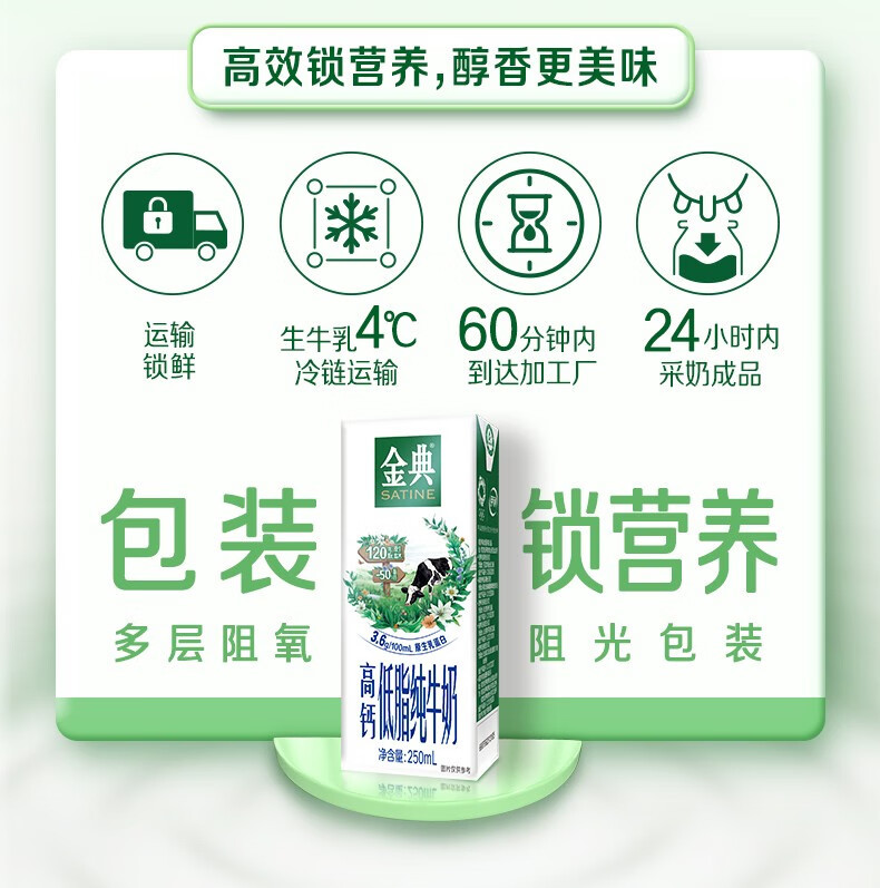 伊利 金典高钙低脂纯牛奶 250ml*12