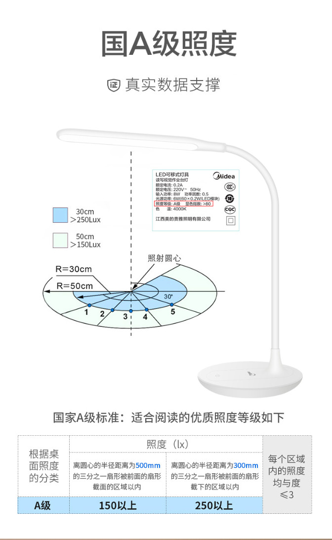 美的 充电台灯 品雅白色