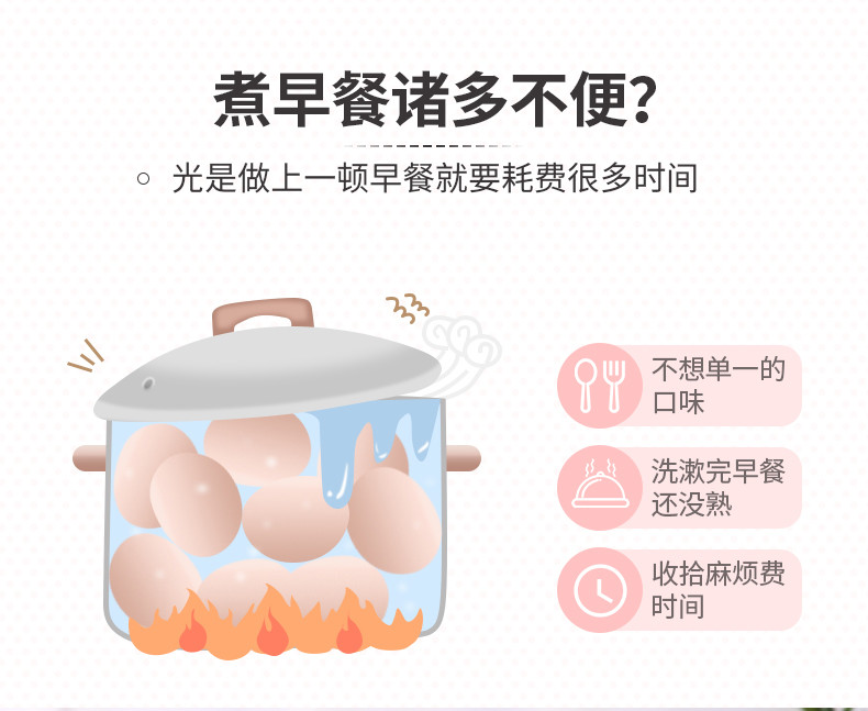 小浣熊多功能煮蛋器小型蒸蛋器家用 ZDQ-02樱花粉 单层