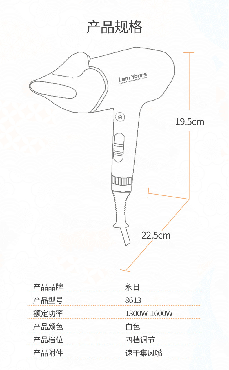 永日 双负离子家用大功率1600W大风力