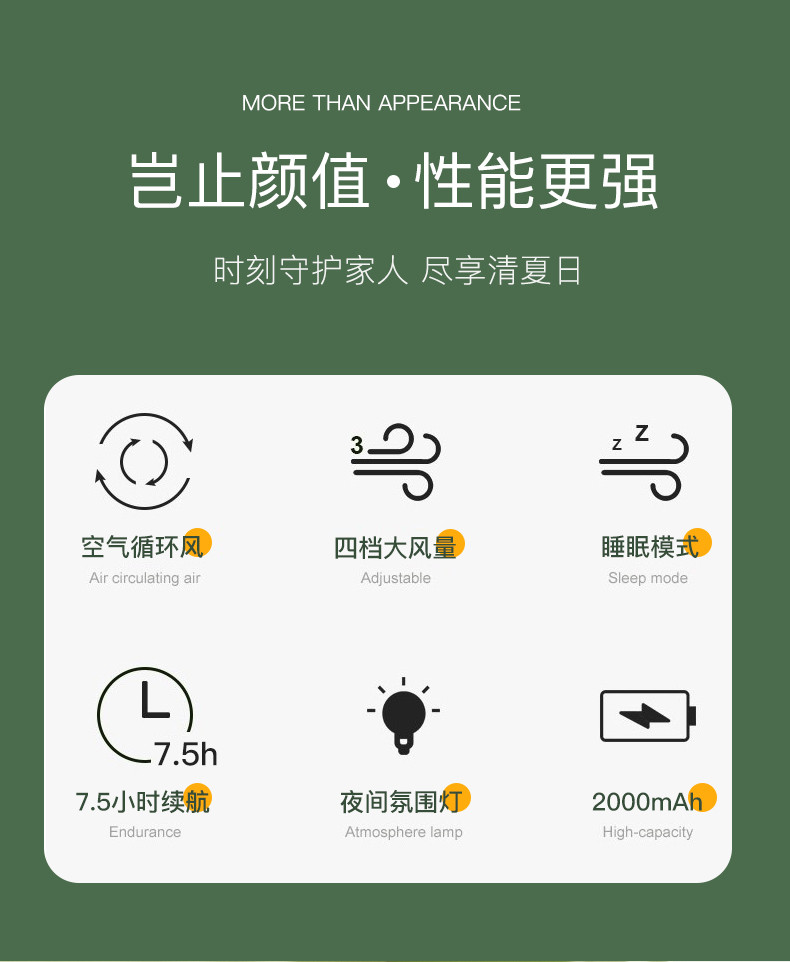 斯泰克 户外带灯露营充电宿舍床头办公室桌面风扇 F5