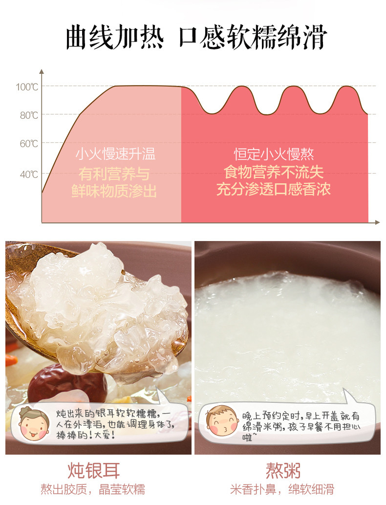 Bear/小熊 DDG-D20T5紫砂电炖锅煲汤煮粥锅全自动熬粥迷你电炖盅
