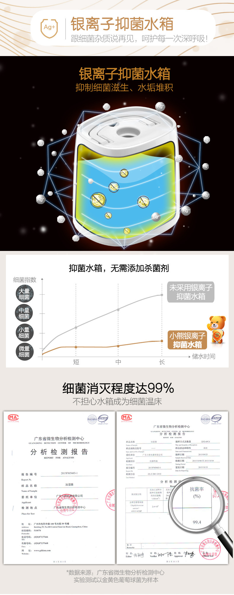 Bear/小熊 JSQ-A40A2恒湿加湿器家用静音卧室大容量孕妇婴儿空气加湿器净化香薰机