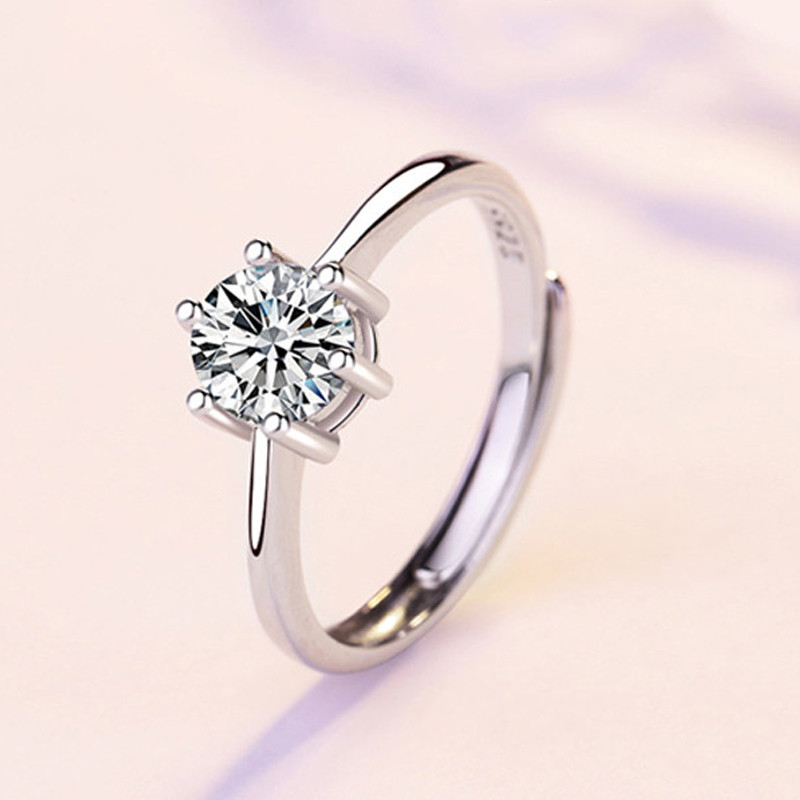 ARMASA/阿玛莎  925银经典六爪戒指镶锆石可调节指圈 时尚流行饰品生日送女朋友