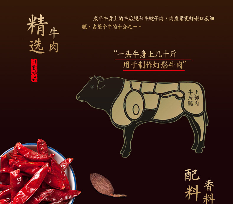 长明 四川自贡麻辣灯影牛肉丝168g