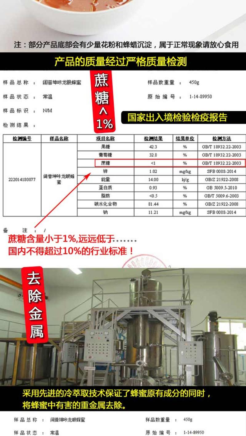 【新品上市】泰国原装进口蜂蜜纯正天然龙眼花蜂蜜450克玻璃瓶装 阔普坤咔