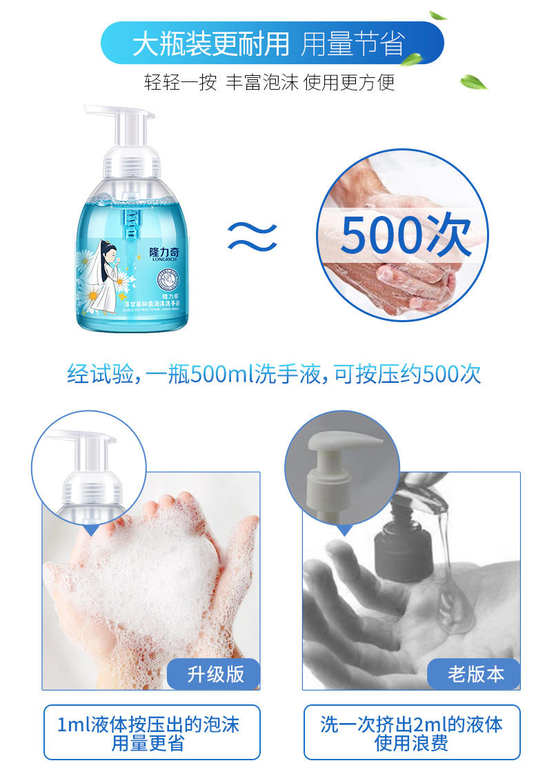 【上党馆】隆力奇抑菌泡沫洗手液500ml 滋润儿童家用清香型 包邮（偏远地区除外）